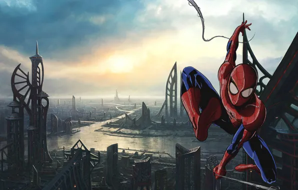 City, spider man, building