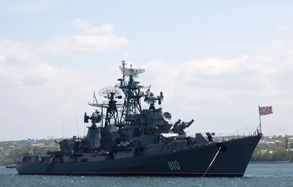Гюйс, ВМФ России, Андреевский флаг, Черноморский флот, на рейде, Сметливый, Сторожевой корабль