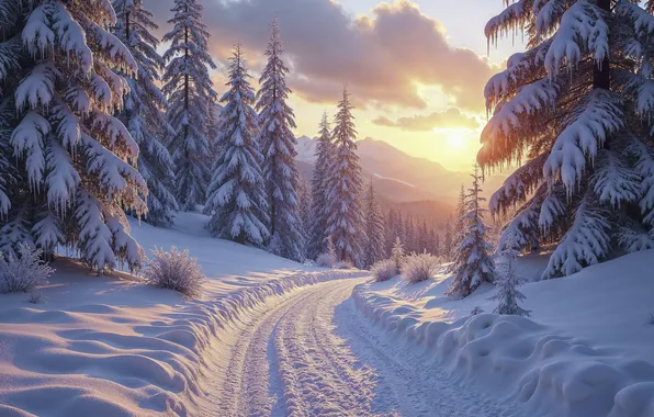 Зима, лес, снег, елки, forest, nature, winter, snow