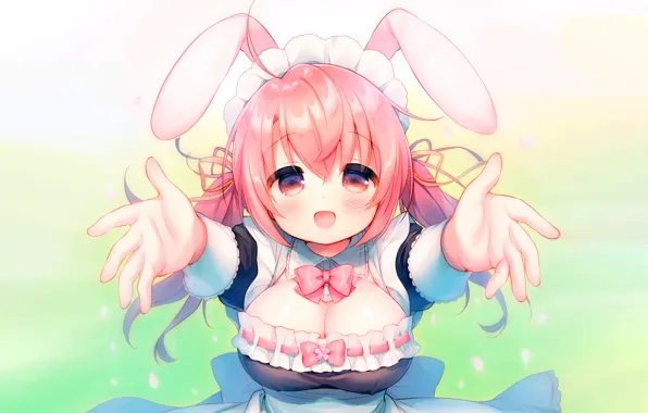 Girl, sexy, cleavage, pink hair, long hair, dress, boobs, anime