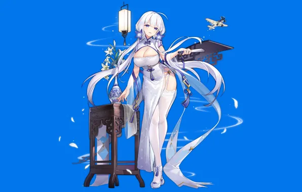 Girl, sexy, cleavage, thighhighs, long hair, dress, boobs, anime