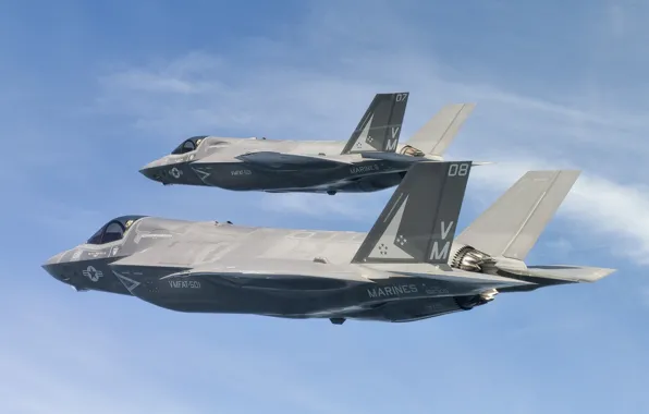 Картинка небо, полет, истребители, бомбардировщики, Lightning II, F-35B