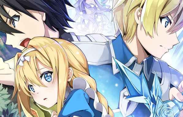 Девушка, парни, трио, Sword ART Online, Мастера Меча Онлайн Алисизация