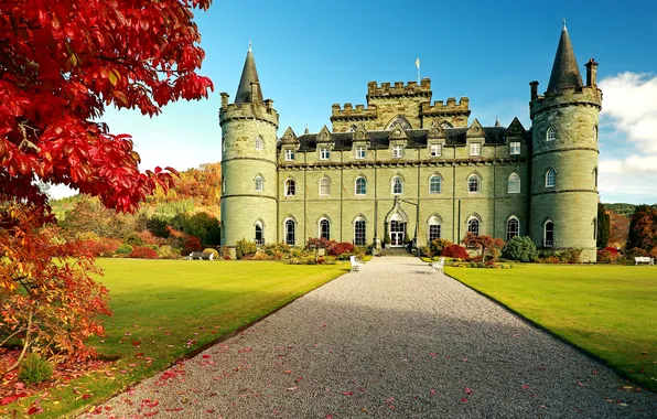 Картинка autumn, Scotland, castle, Inveraray Castle