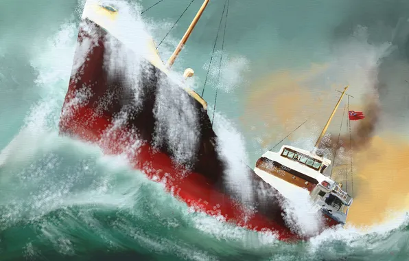 Море, шторм, рисунок, корабль, картина