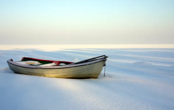 Картинка снег, природа, фон, лодка