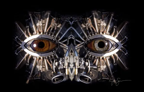 Картинка механизм, робот, Глаза, киборг