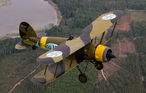 Истребитель, полёт, биплан, Gloster Gauntlet