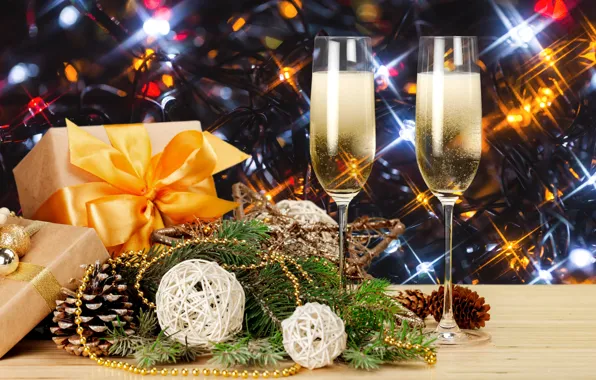 Картинка елка, Новый Год, бокалы, Рождество, new year, happy, gift, decoration