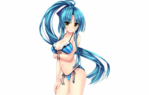 Girl, sexy, cleavage, long hair, boobs, anime, beautiful, ponytail