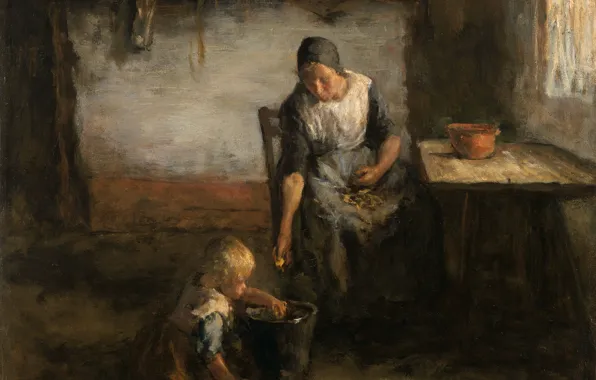 Масло, картина, холст, 1922, Джейкоб Саймон Хендрик Кевер, Jacob Simon Hendrik Kever, Чистка картофеля