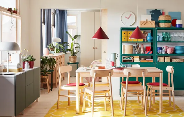 Дизайн, стиль, комната, интерьер, столовая, Ikea