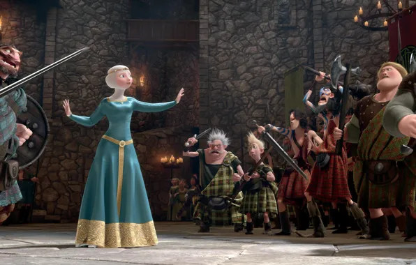 Замок, мультфильм, свечи, Шотландия, лучница, Disney, Pixar, Пиксар