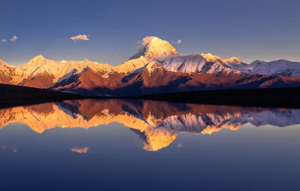 Небо, вода, отражения, горы, озеро, Гималаи