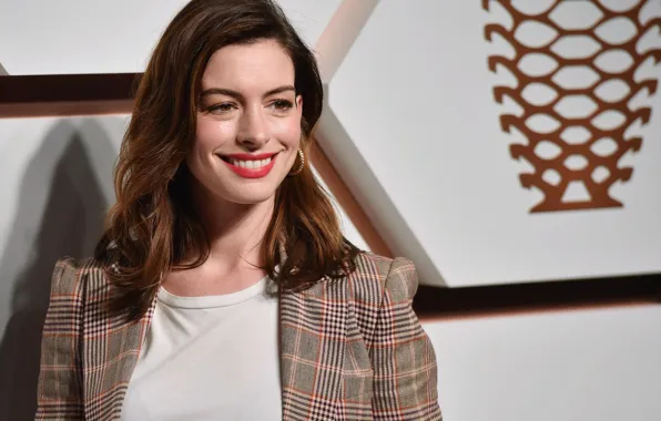 Взгляд, поза, улыбка, макияж, актриса, певица, hair, Anne Hathaway