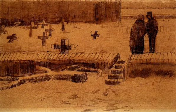 Картинка кресты, кладбище, Винсент ван Гог, Churchyard in Winter 2