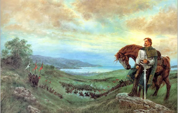 Картинка конь, картина, воин, битва, The Last Prince of Ireland, сеча, Luis Roy