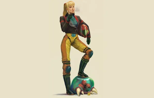Картинка девушка, сигарета, шлем, samus aran, Metroid, Metroid Prime
