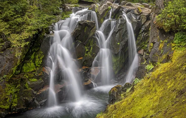 Камни, скалы, берег, водопад, поток, каскад