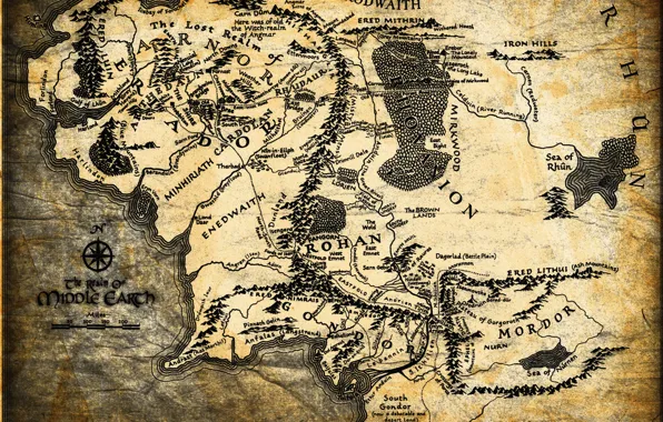 Карта, Властелин колец, Дж. Р. Р. Толкин, The Lord of the Rings, Средиземье, Middle-earth