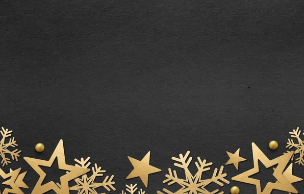 Картинка зима, снежинки, golden, черный фон, black, Christmas, winter, background