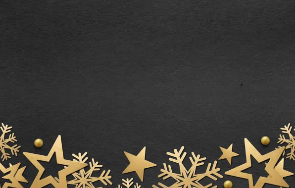 Зима, снежинки, golden, черный фон, black, Christmas, winter, background