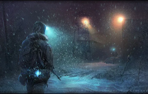 Картинка зима, снег, арт, солдаты, сталкеры, survarium