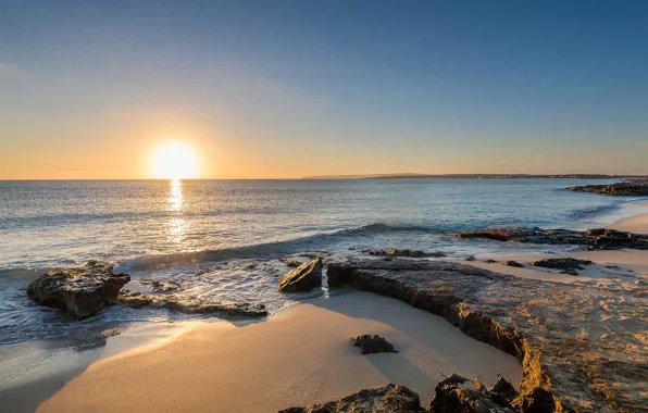 Море, камни, берег, утро, Formentera, Guardados de La Isla, Los-Secretos Mejor