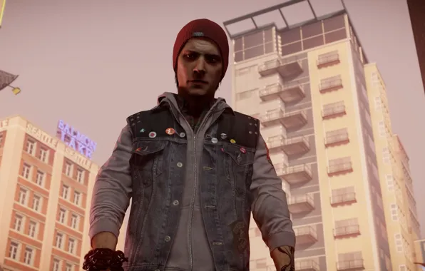 Лицо, шапка, человек, рука, вечер, Second Son, InFamous