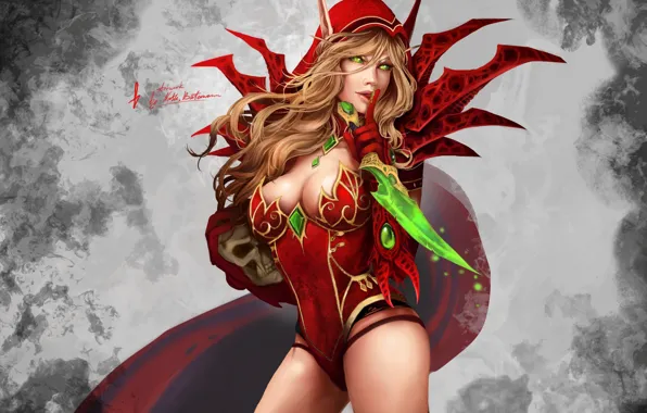 Девушка, арт, герой, WoW, World of Warcraft, клинки, разбойник, кровавая эльфийка