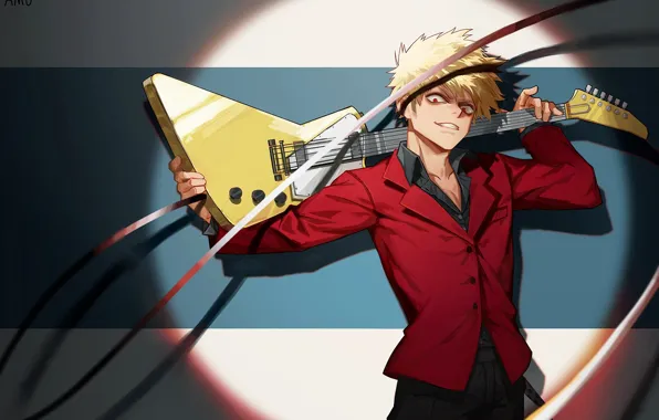 Гитара, аниме, арт, Boku no Hero Academia, Моя геройская академия, Бакуго Катсуки