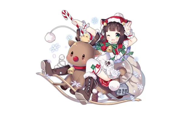 Girl, Christmas, anime, beautiful, pretty, brunette, attractive, handsome