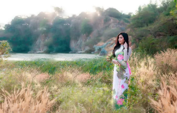 Девушка, фон, азиатка