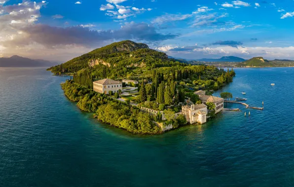 Картинка пейзаж, природа, озеро, здания, дома, Италия, озеро Гарда