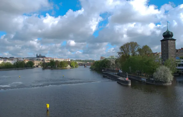 Мост, город, река, Чехия, river, bridge, town, Влтава