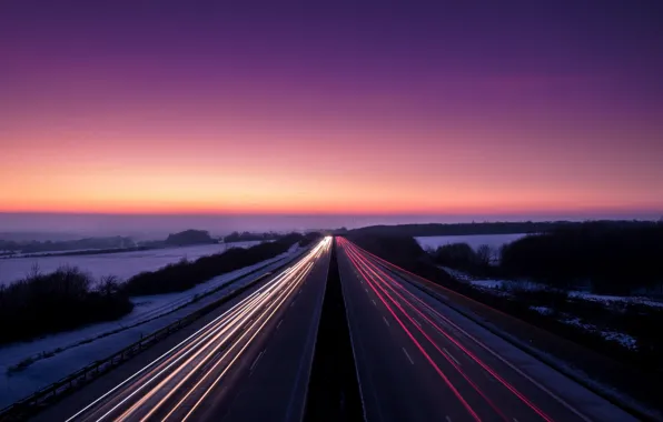 Картинка дорога, ночь, огни