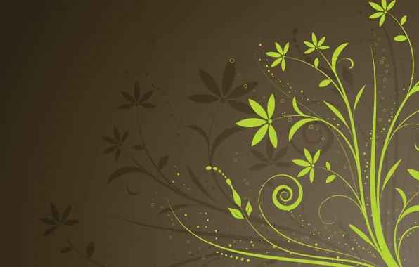 Цветы, green, colors, текстура, brown, background, коричневый фон, floral
