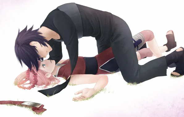 Love, naruto, art, Sakura Haruno, Uchiha Sasuke, by アナ