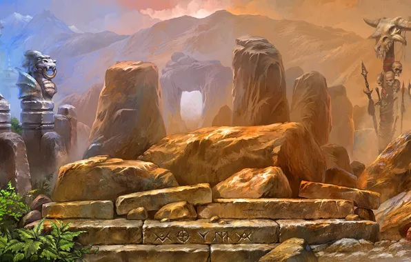 Камни, башня, черепа, идолы, Background, тотемы