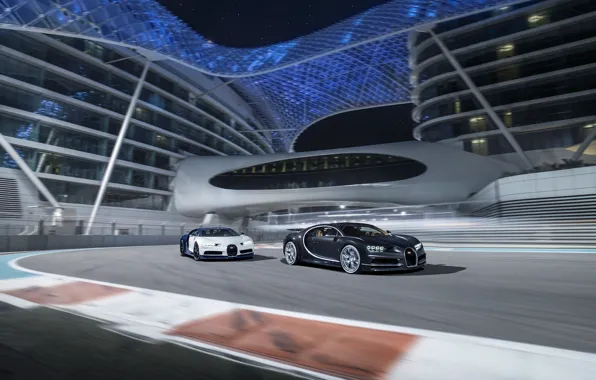 Bugatti, Black, White, Abu Dhabi, UAE, VAG, Yas Marina Circuit, Chiron