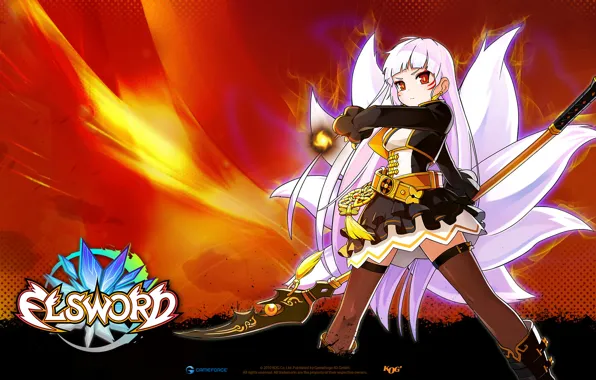 Картинка магия, аниме, хвост, посох, Elsword