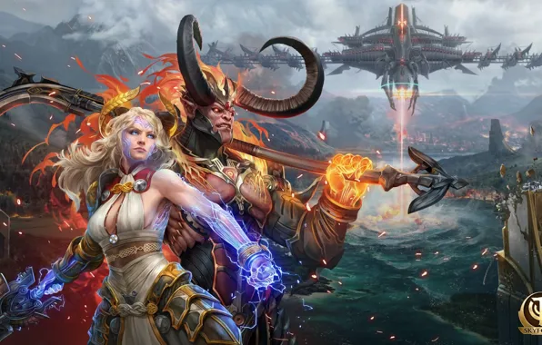 Девушка, демон, рога, боги, MMORPG, божества, skyforge