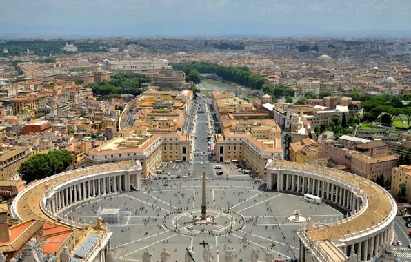 Картинка небо, пейзаж, река, дома, Рим, панорама, улицы, Ватикан
