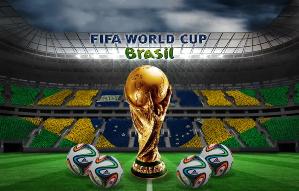 Картинка футбол, мячи, Бразилия, stadium, football, flag, ball, кубок мира