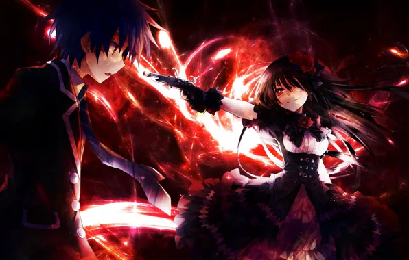 Девушка, оружие, аниме, арт, парень, Date a Live