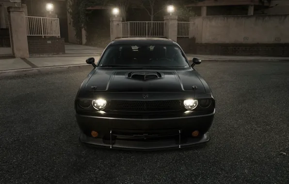 Картинка Car, R/T, Muscle, Black, Ligth, Challenger, Dodge, Front