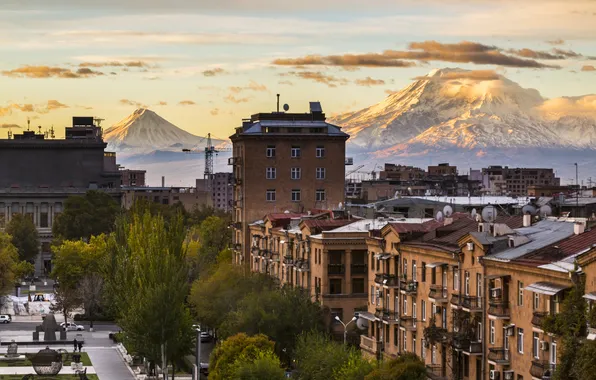Горы, город, Армения, Ереван