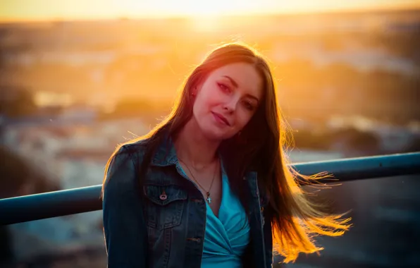 City, light, girl, fashion, dress, sunset, young, evening