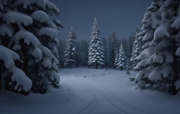 Зима, иней, лес, снег, деревья, природа, зимний, ели