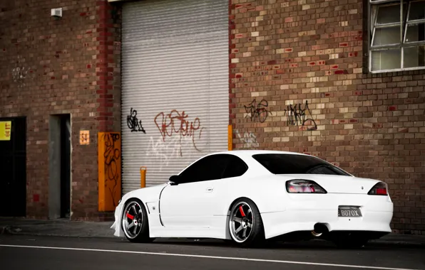Картинка S15, Silvia, Nissan, white, rear, VOLK